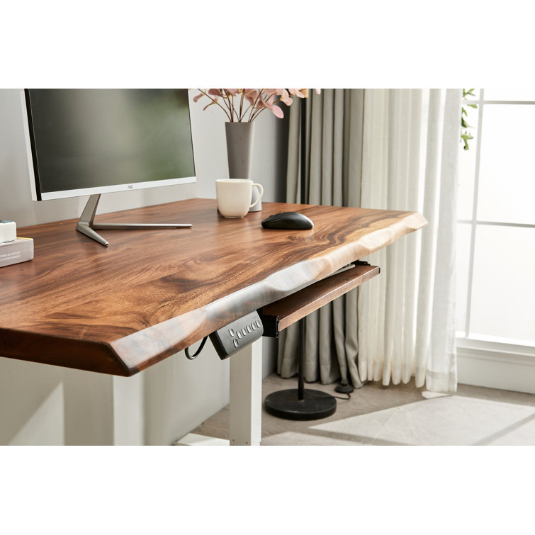 Adjustable Standing Desk with South American Walnut, Live Edge Desk with  Keyboard Tray